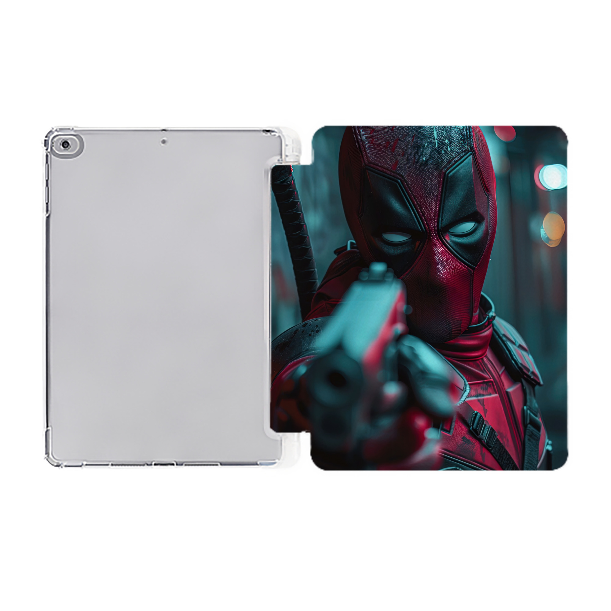 （画像用） Deadpool デッドプール IPad ケース ペン収納付き 三つ折りスタンド PUレザー×シリコン 対応機種9.5/10.5/10.9インチ